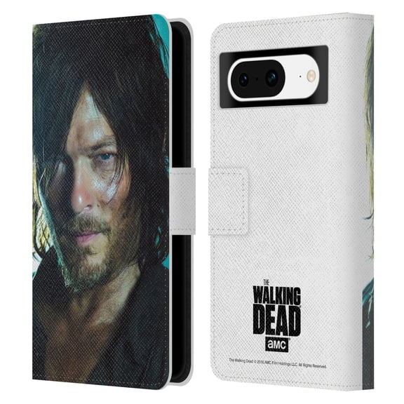 Head Case Designs Officially Licensed AMC The Walking Dead Characters Daryl Leather Book Wallet Case Cover Compatible with Google Pixel 8