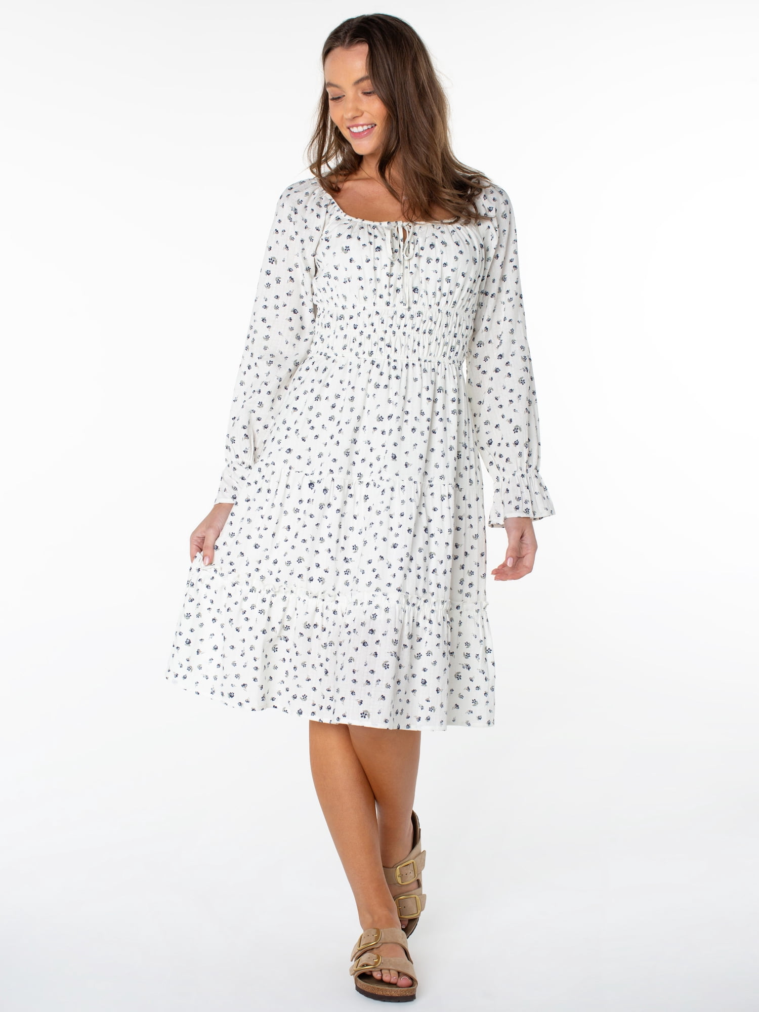 Celebrity Pink Women's Long Sleeve Lace Trim Midi Dress, Sizes XS-XXXL