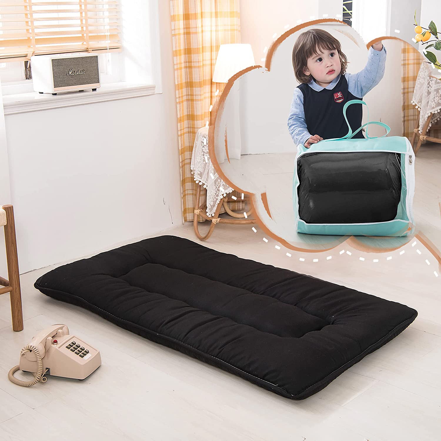 Mattress for Toddler YOSHOOT Portable Toddler Travel Bed Kids Memory Foam Floor Mattress Bed Foldable with Mattress Cover and Carry Storage Bag Portable Travel Mattress Camp Mattress Tatami Mat 