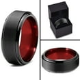 thumbnail image 3 of P. Manoukian Tungsten Wedding Band Ring 8mm for Men Women Red Black Beveled Edge Brushed Polished Lifetime Guarantee, 3 of 3
