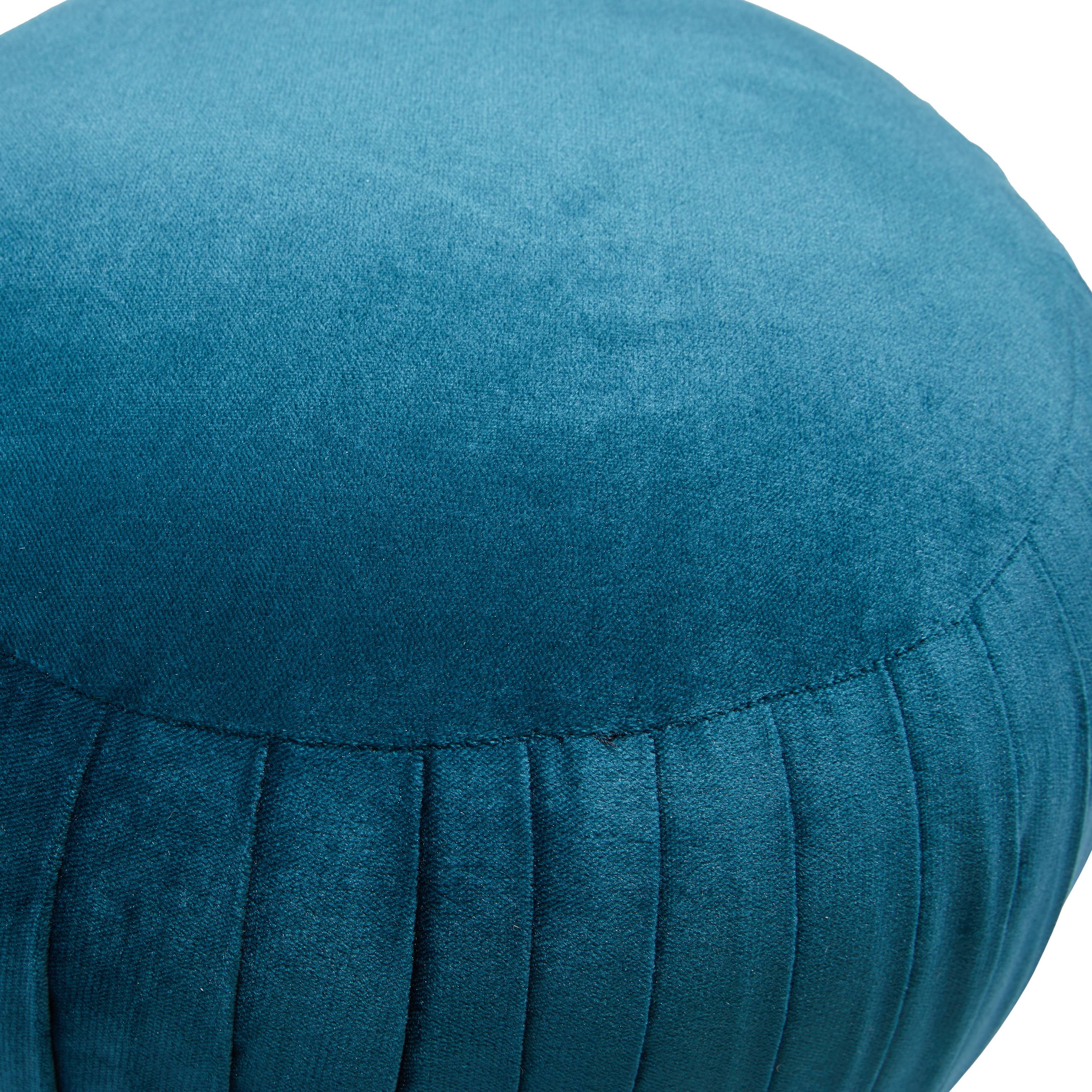 Drew Barrymore Flower Home Velvet Pleated Round Pouf Ottoman, Blue - image 4 of 6