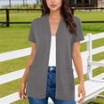 thumbnail image 4 of qolati Womens Short Sleeve Cardigan Spring Summer Fashion Top Casual Dressy Loose Lightweight Work Office Duster Cardigans with Pockets Gray XXXL, 4 of 9
