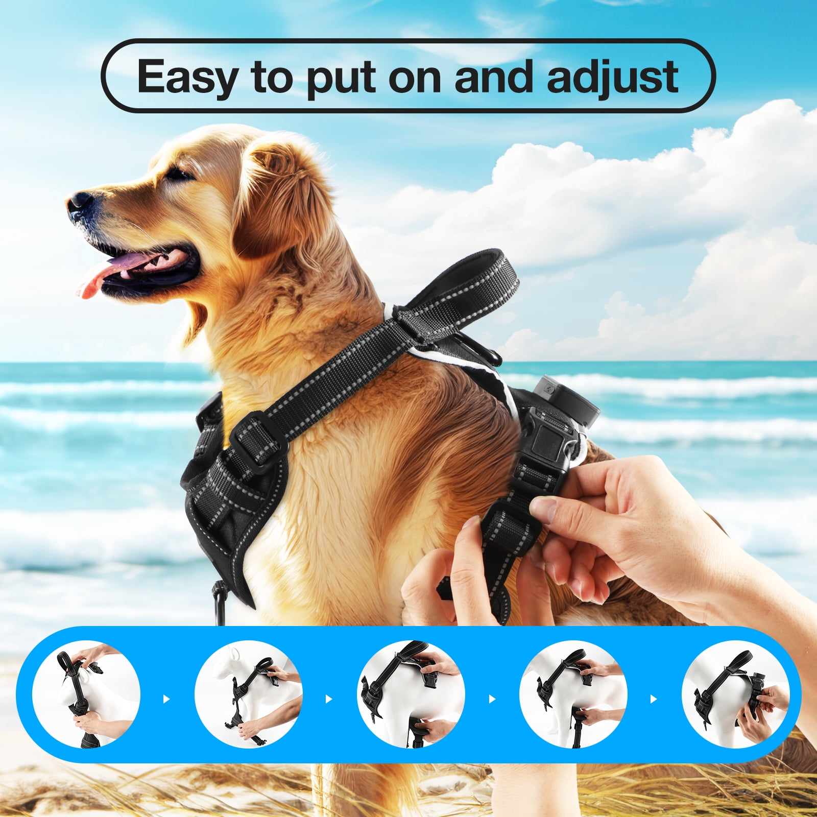 MASBRILL Light Up Dog Harness - No Pull Led Dog Harness Rechargeable Lighted Dog Harness for Night Walking Adjustable Glow Vest for Small Medium Large Dogs