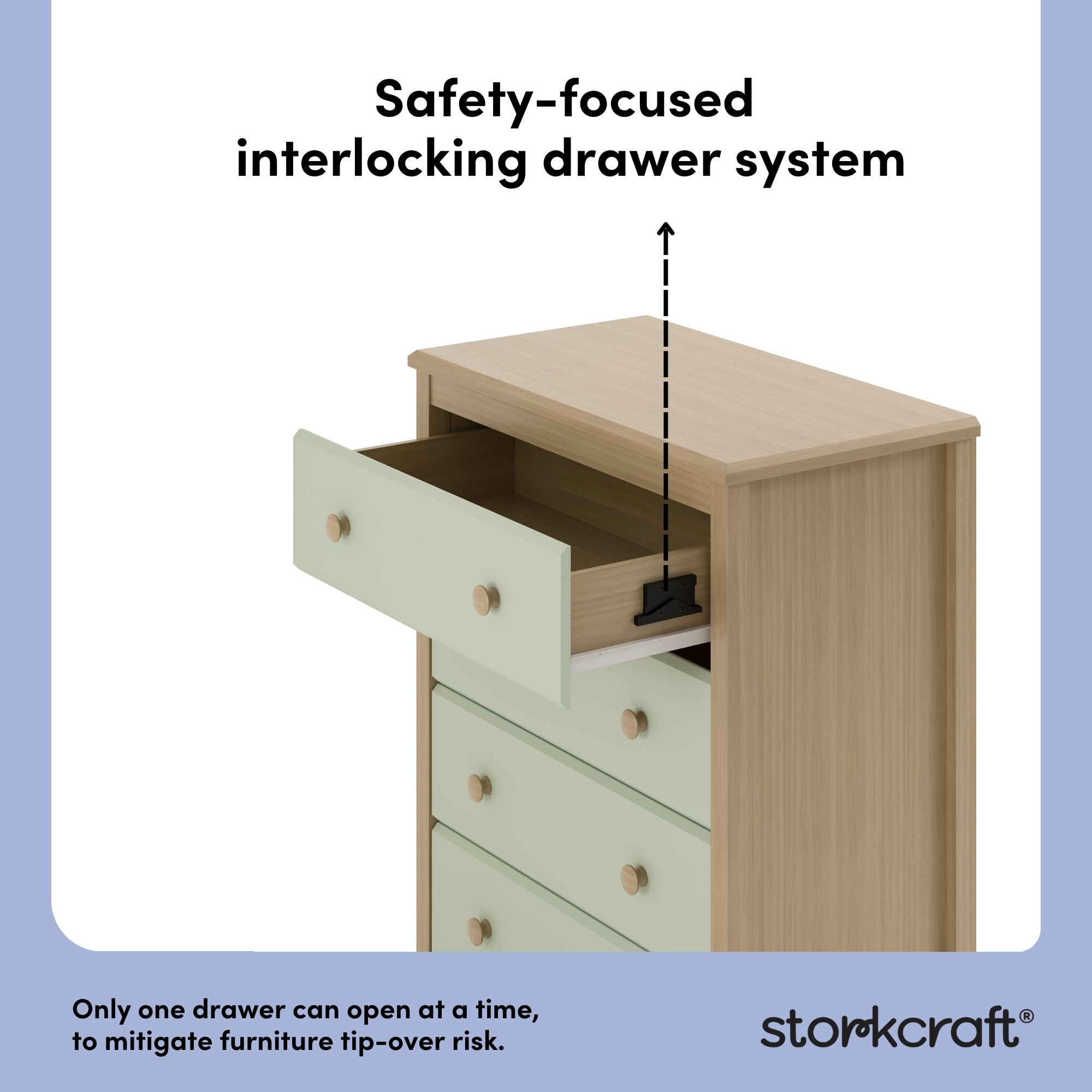 Storkcraft Alpine 4 Drawer Nursery Dresser, Driftwood with Sage