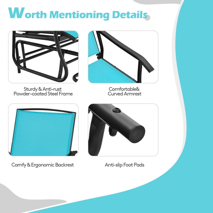 Aimee Lii Outdoor Patio Furniture Set, 2-Person Double Rocking Loveseat with Mesh Fabric and Center Tempered Glass Table, Turquoise