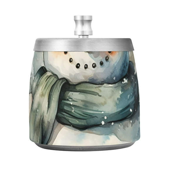 Christmas Snowman and Trees Ashtray with Lid Smell Proof Cigarette Ashtray Stainless Steel Smokeless Ash Holder for Indoor Outdoor
