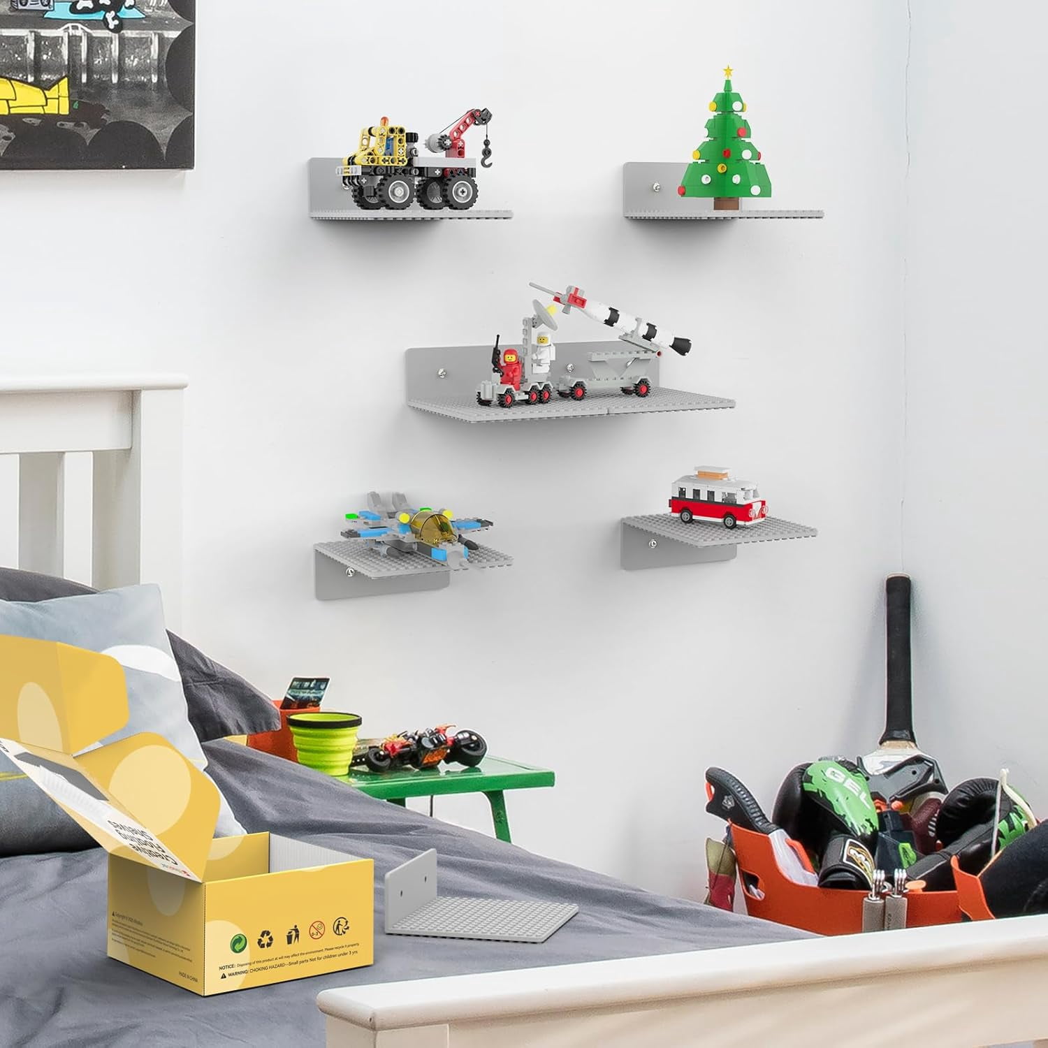 BlissBox Classic Collection 5.5 Inch x 6.89 Inch Display Shelves Compatible with LEGO Building Bricks ABS Floating Shelves (6 Count)