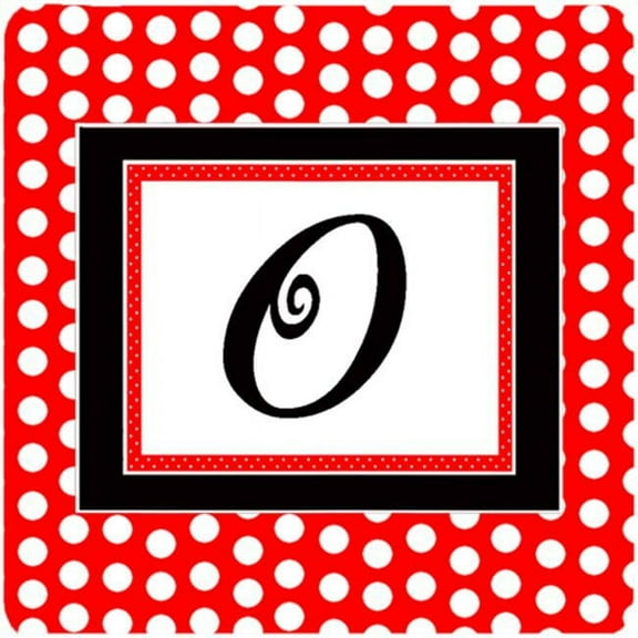 Monogram - Red Black Polka Dots Foam Coasters Initial Letter O, Set - 4