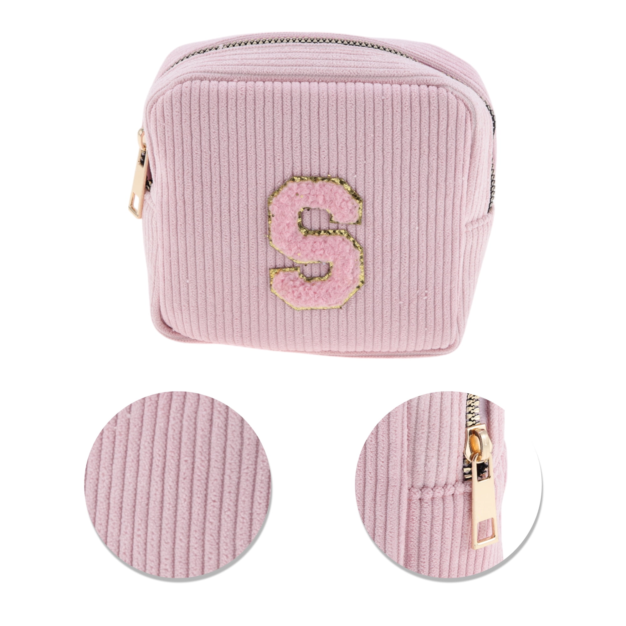 Unique Bargains 1 Pc Letter S Pattern Makeup Bag for Travel and Everyday Use Pink