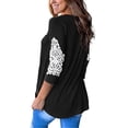 thumbnail image 3 of Babysbule Womens Clearance Tops Women's Lace Three Quarter Sleeve V-Neck T-Shirt Loose Shirts Casual Tee Tops, 3 of 8