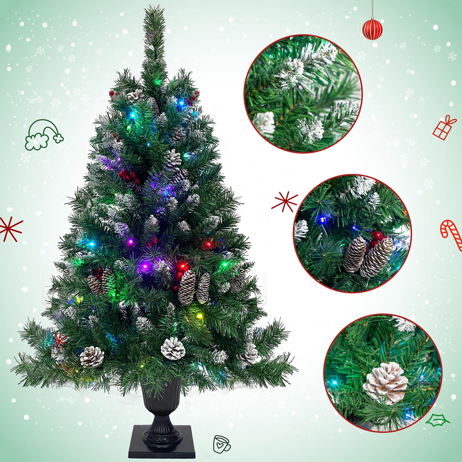 Kadyn 4-Piece Pre-lit Set Christmas Decorations, Christmas Fireplace Decorations, Front Porch Christmas Decorations, Artificial Christmas Garland, Wreath and Set of 2 4ft Christmas Tree, Dark Green Kadyn 4-Piece Pre-lit Set Christmas Decorations, Christmas Fireplace Decorations, Front Porch Christmas Decorations, Artificial Christmas Garland, Wreath and Set of 2 4ft Christmas Tree, Dark Green