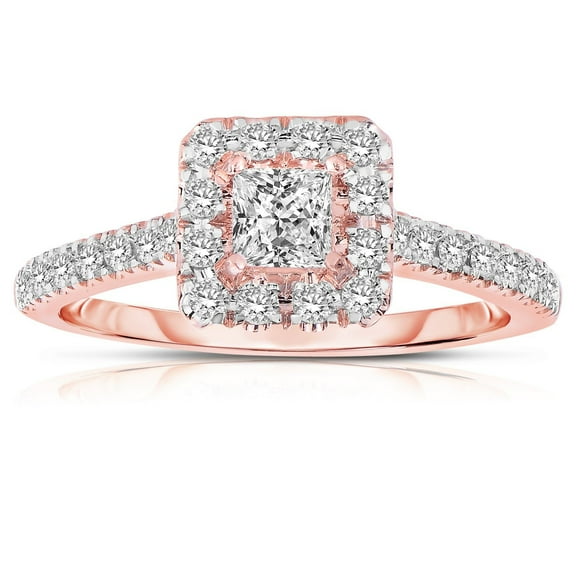 Halo Diamond Moissanite Engagement Ring 2.00 Carat Princess cut in Rose Gold