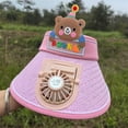 thumbnail image 6 of Xfvqtps Sun Visor Hat with Fan for Boys and Girls Straw Hat with Built in USB Charging Fan Cute Bear Decor Large Brim Empty Top Sun Protection Travel Beach Summer Fan Hat for 3-8 Years Pink, 6 of 6