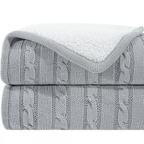 Ntbay Cotton Cable Knit Sherpa Throw Blanket for Couch, Soft Warm Fleece Knitted Throw for Bed, Sofa, Chair - Extra Cozy, Machine Washable, Comfortable Home Decor, 51"x67", Silver Gray