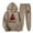 Khaki, variant on Women's Holiday Two-Piece Sweat Outfit, Buffalo Plaid Christmas Tree Hoodie Elastic Cuff Jogger Pants S-3XL