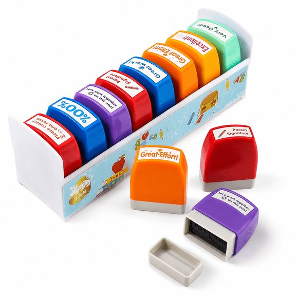Self-Inking Teacher Stamps Set Colorful School Grading Stamp Set,Teachers Classroom