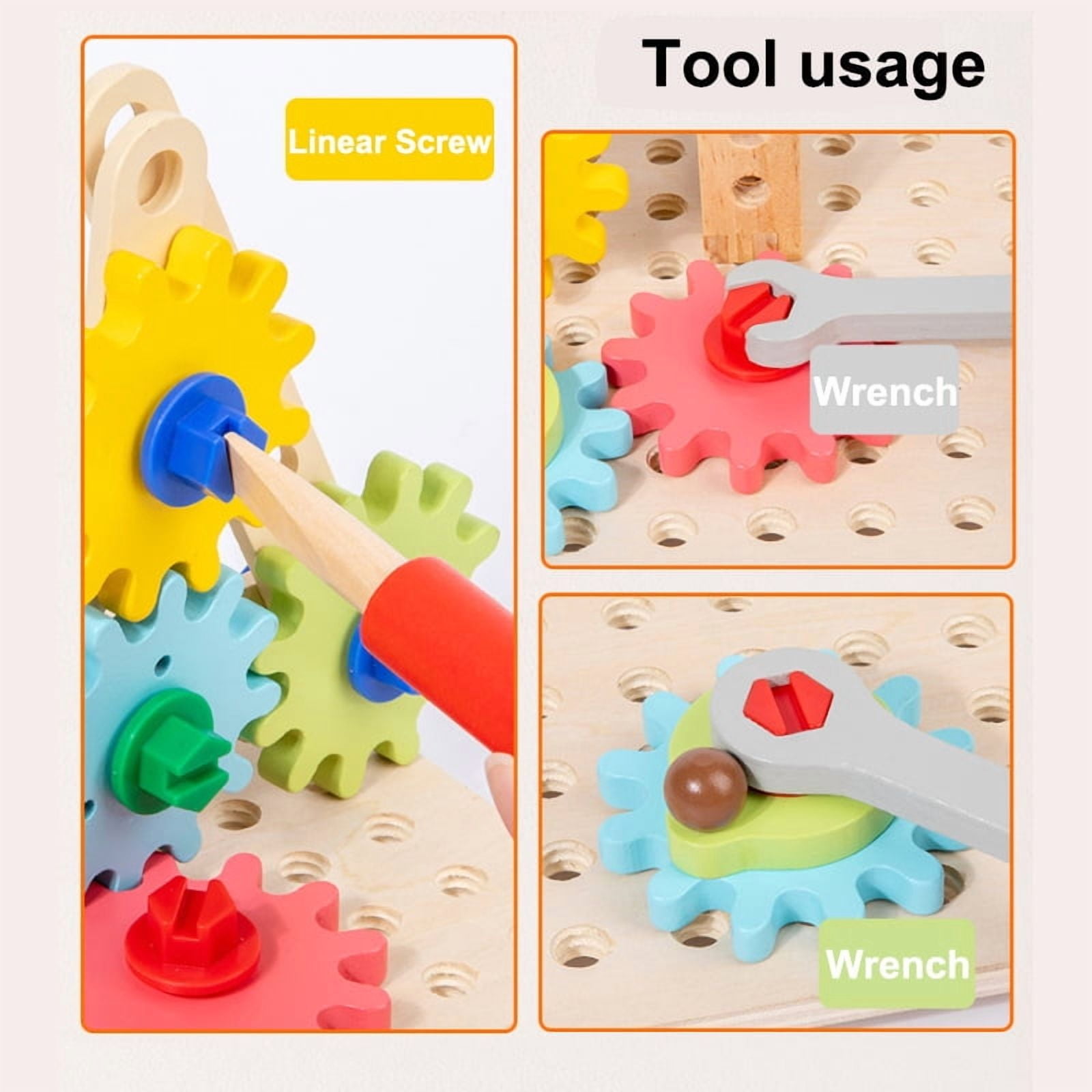 Wooden Nut & Gear Building Blocks, 3D Puzzle Assembly STEM Toy for Kids, Learning Tools Imagination, Birthday Christmas Gift, with Wrench