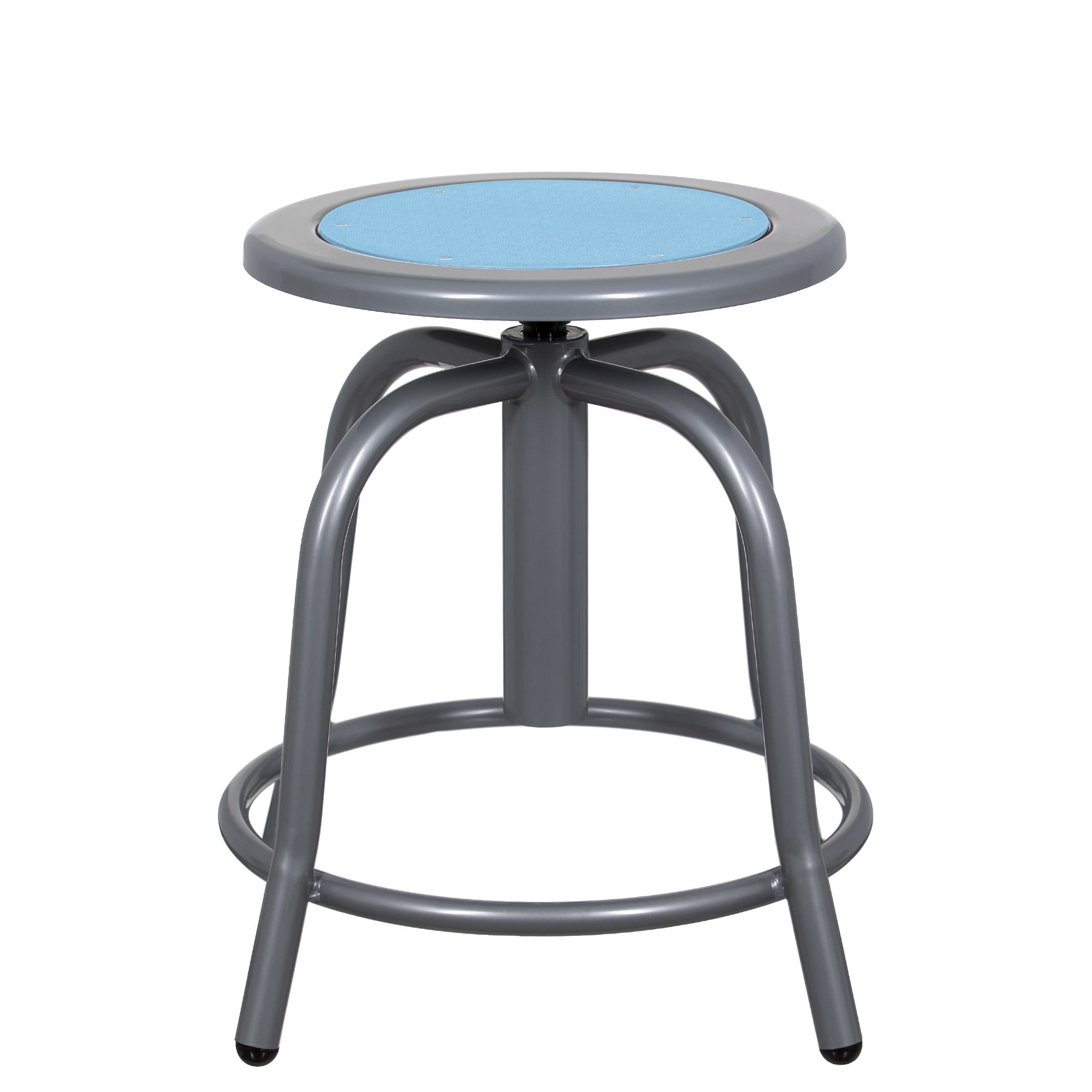 Vince Swivel Stool with Steel Seat, Grey Frame, Light Blue Seat Center