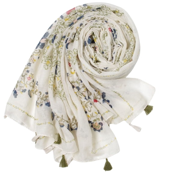 SUXIAN Women's Fall Scarf Lightweight Soft Floral Print with Tassel Shawl Navy One Size