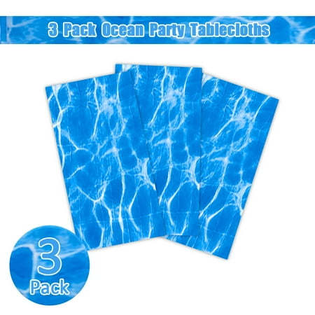 

3 Packs Ocean Wave Tablecloths 54 x 108 Inch Water Print Table Cover Splashproof Plastic Ocean Party Table Cloths with Sea Backdrop for Beach Birthday Party Decoration Shower Supplies
