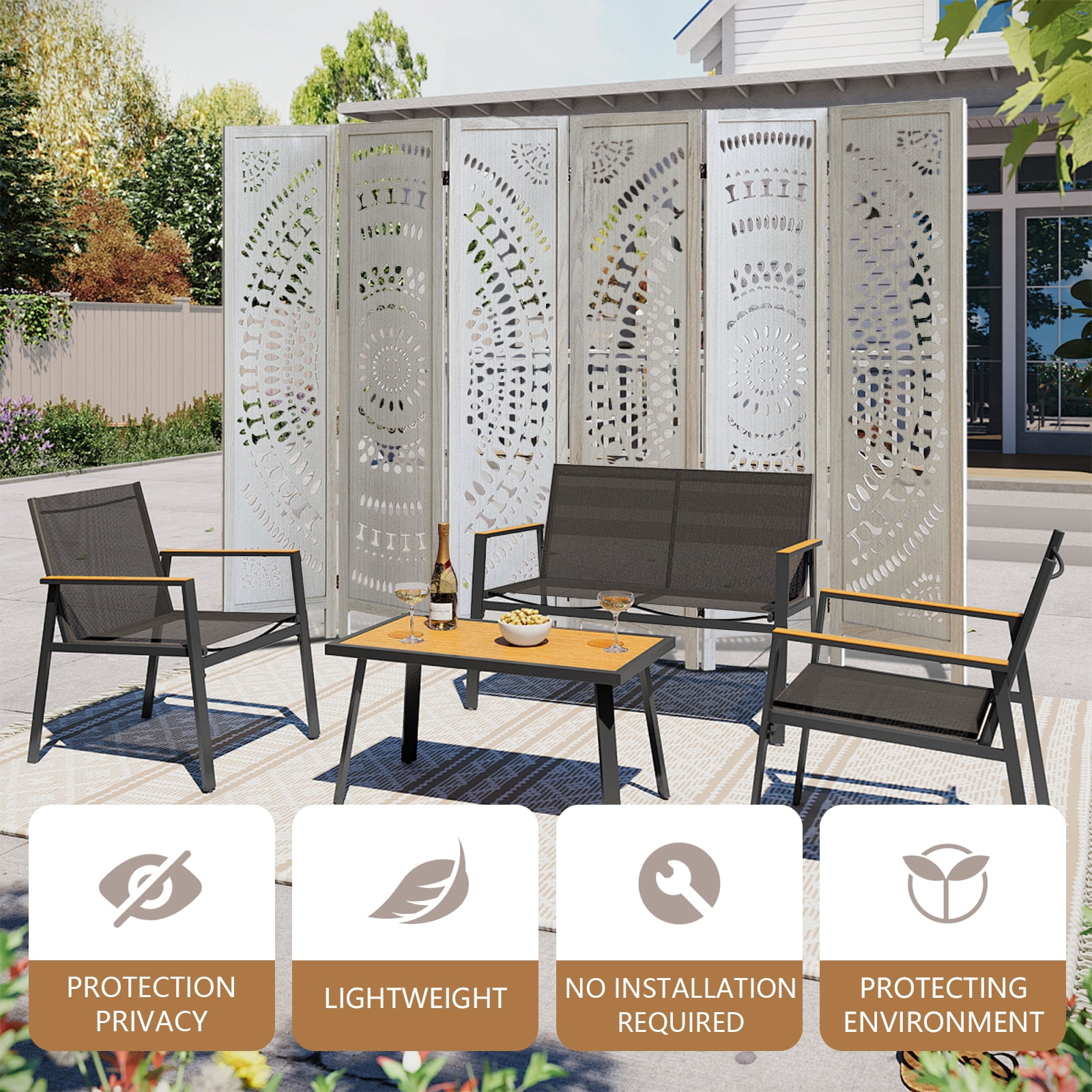 Aletheiawu 6 Panel Wood Carved Boho Room Dividers and Folding Screens, Freestanding Partition Wall Dividers for Home Bedroom Office, White