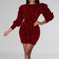 thumbnail image 1 of Robe de Soirée Semi-Formelle pour Femmes Robe à Sequins Moulante Mini Manches Longues Col Rond, 1 of 5