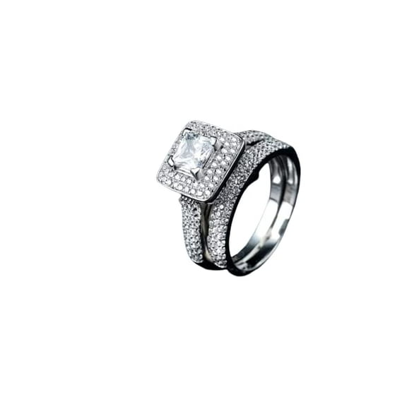 HeartsAndYou 3ct Princess Moissanite Engagement Ring for Women 18k White Gold Over Silver Double Halo Bridal Set Stylish