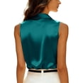 thumbnail image 4 of Womens Silk Satin Sleeveless Shirts Blouses Solid Casual Loose V Neck Classic Tank Tops for Work office Dark Blue XL(XL), 4 of 9