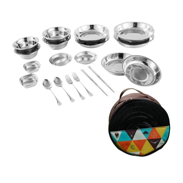 fastboy Stainless Steel Plates and Bowls Camping Set Camping Utensils Set for Picnic 30pcs 20 pcs