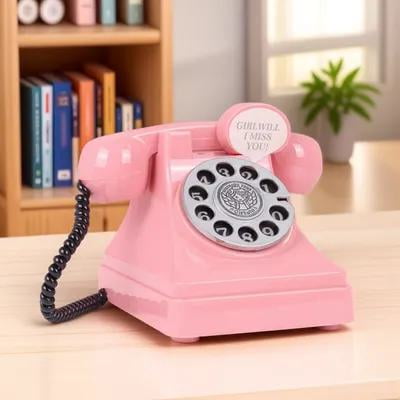 BESTYASH Pink Retro Telephone Bank for Coin Storage with Simulation Microphone and Turntable
