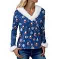 thumbnail image 7 of adviicd Women Christmas Tops Faux Fur Trim Long Sleeve Sweatshirt V Neck Graphic Holiday Shirts Fun Dressy Pullover Top (Blue, XL), 7 of 7