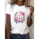 thumbnail image 1 of Women's Peace Symbol Graphic T-Shirt - Vibrant Floral & Geometric Print Short Sleeve Crew Neck Top, Soft Stretchy Fabric, Regular Fit Casual Summer & Spring Tee, Feminine , Comfortable W, 1 of 6