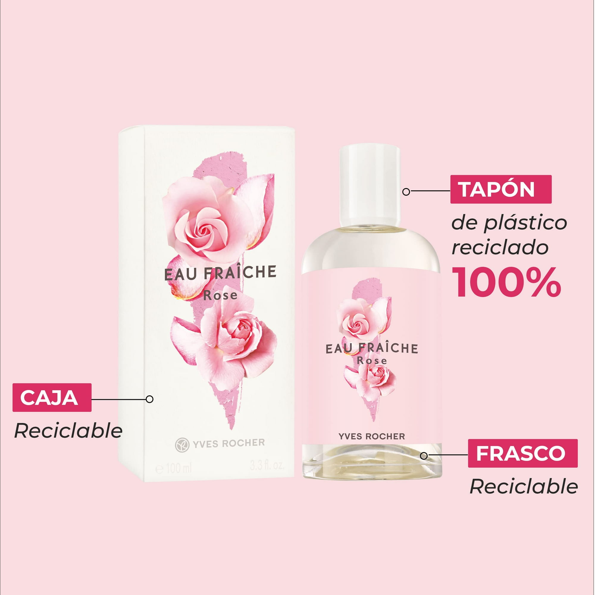 Yves Rocher EAU FRAICHE COLLECTION Rose EDT Spray for Women Fragrance Fresh Scent Delicately 100 ml. 3.3 fl.oz. Walmart