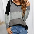 thumbnail image 1 of Women‘s Color Block Knit Hoodies Sweaters Loose Long Sleeve V Neck Drawstring Pullover Sweatshirts (Grey-2XL), 1 of 5