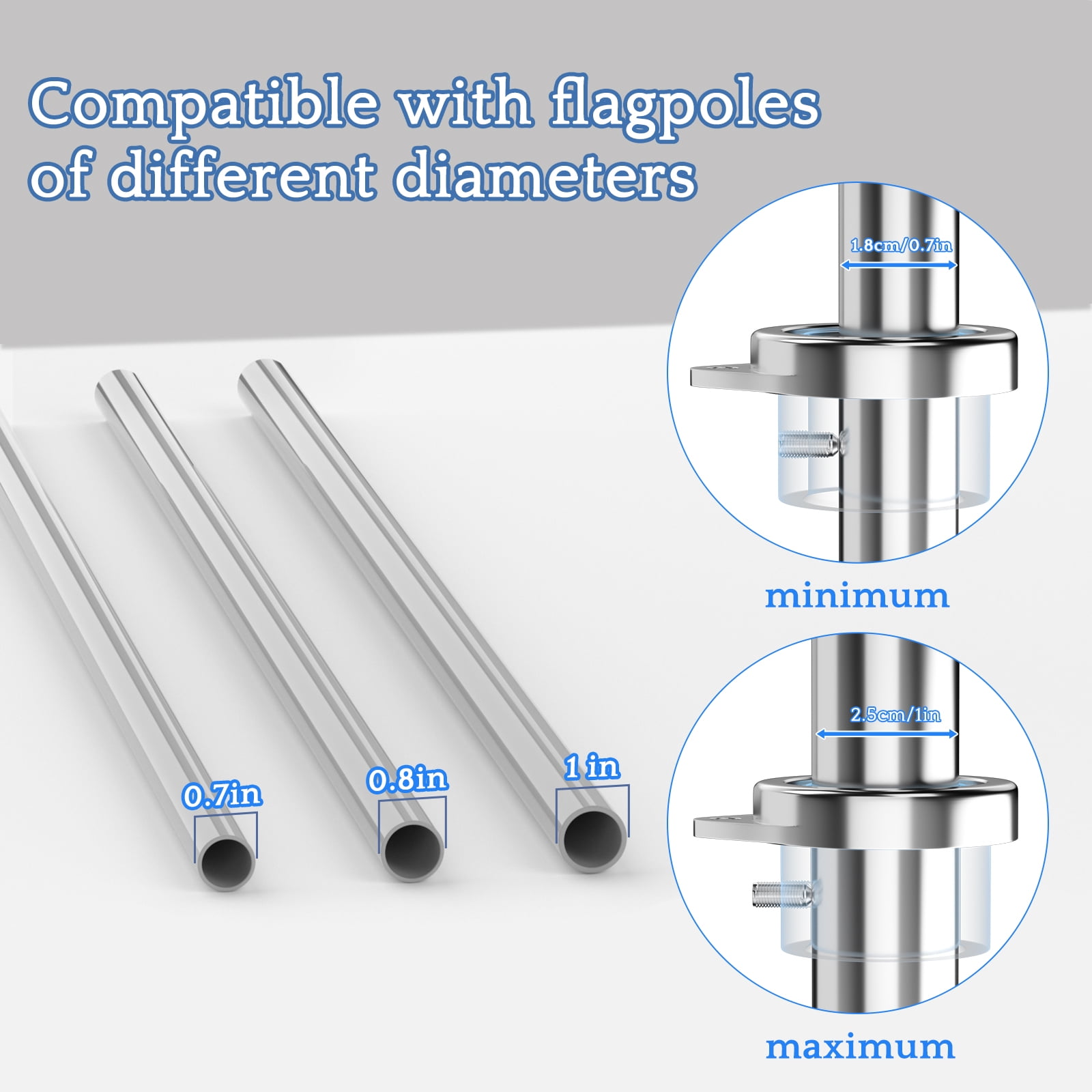 FIASON 2 Pack Flag Pole Rings,Silver Aluminum Alloy Flagpole Rings 360° Rotating Anti Wrap Mounting Ring with Colored Metal Clips for 0.75-1.00 Inch Diameter Flagpole