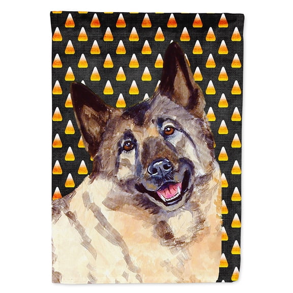 Norwegian Elkhound Candy Corn Halloween Portrait Garden Flag
