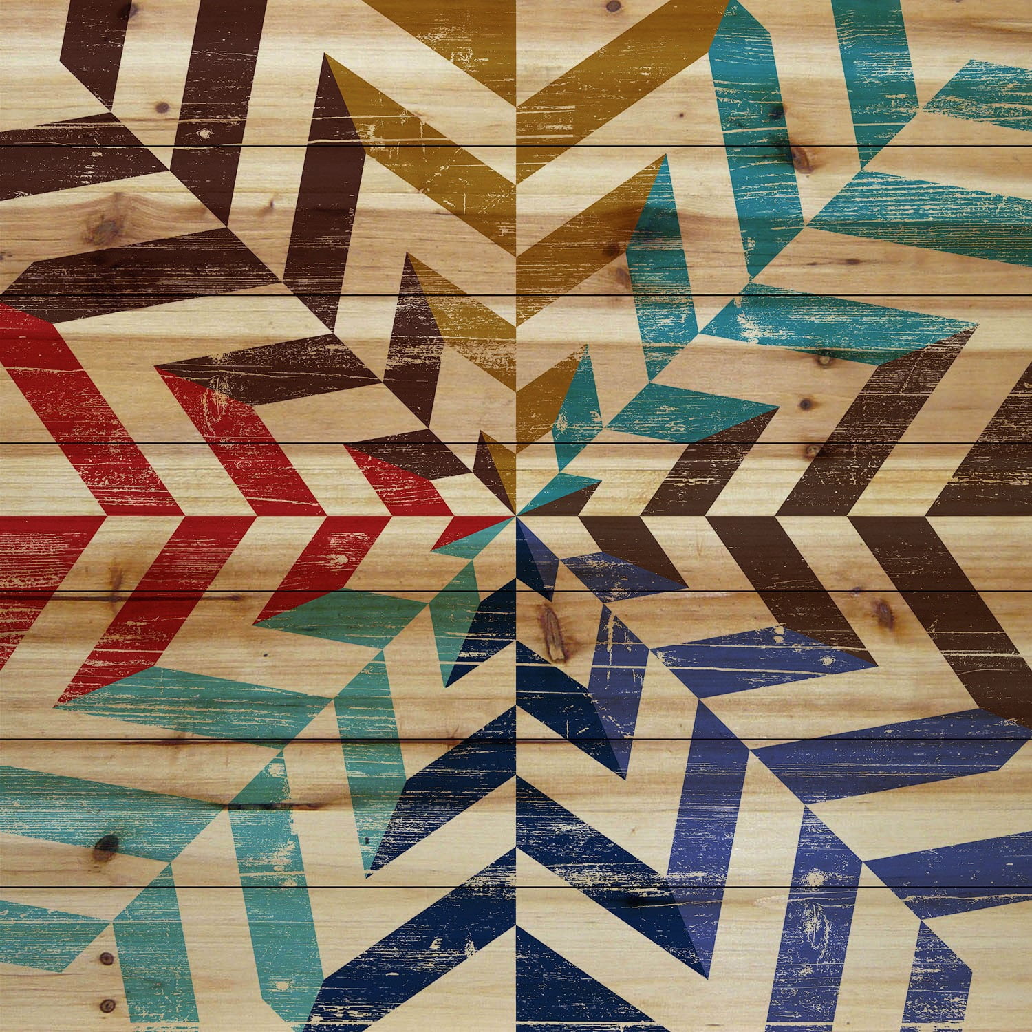 Marmont Hill - "Kaleidoscope" Painting Art Print On Natural Pine Wood, 32.0" x 1.5"
