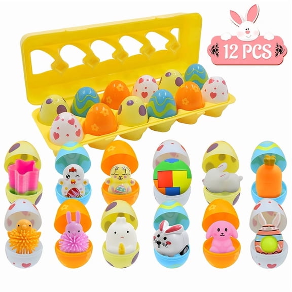Easter Eggs and Animal Toys 12 Pieces Stuffed Easter Eggs Easter Basket Fillers Easter Egg Stuffers Kids Classroom Gift Exchange Party Favors, Cute Toys Birthday Gifts for Girls Boys