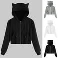 thumbnail image 5 of Arlun Women's Drawstring Cropped Hoodies Cute Zip up Cat Ears Hooded Sweatshirts Teen Girls Long Sleeve Comfortable Plain Basic Workout Crop Full Zipper Tops White XL, 5 of 5