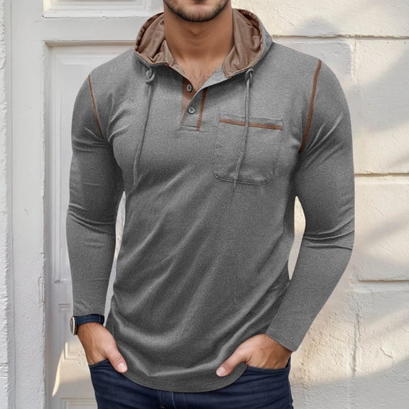 Men'S Long Sleeve Hooded T Shirt Casual Comfortable Pullover Top For Daily Wear Home Outdoor Basic Tee Dark Gray XXXL