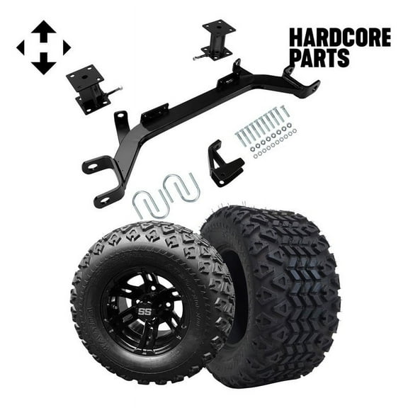 Hardcore Parts 4" Drop Axle Lift Kit for EZGO Marathon (1975-1993) Electric Golf Cart with 10" Black 'BULLDOG' Wheels and 20"x10"-10" DOT rated All-Terrain tires