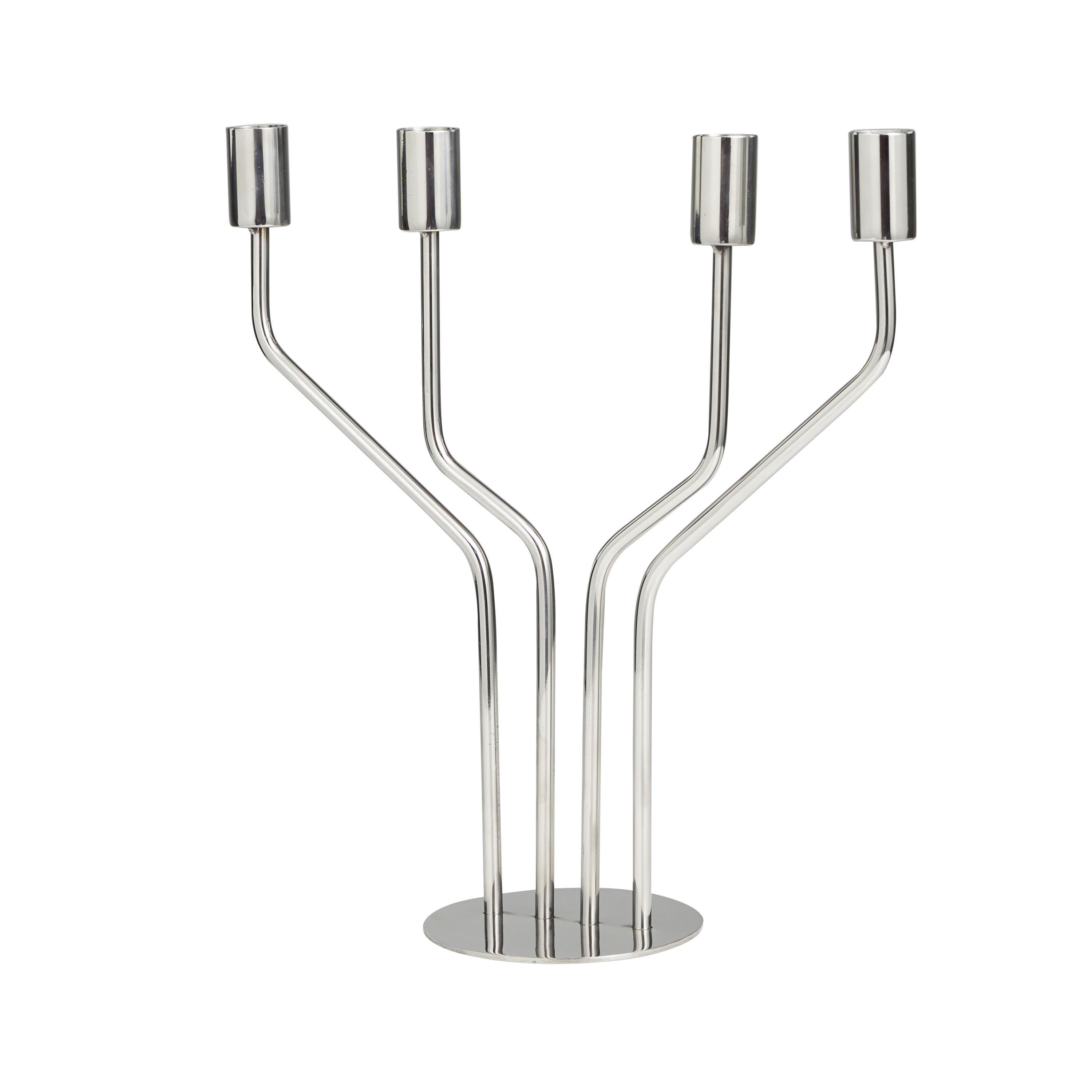 DecMode 4 Holder Silver Stainless Steel Metal Geometric Abstract Angled Candelabra with Round Base