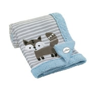 Lambs & Ivy Stay Wild Blue/Gray/White Fox Minky and Sherpa Baby Blanket