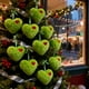 thumbnail image 1 of Colgante de bola verde en forma de corazón | Adorno de terciopelo verde bosque bohemio con bordado de hojas | Decoración colgante de 10 cm para espejos de coche y paquetes de regalo, 1 of 5