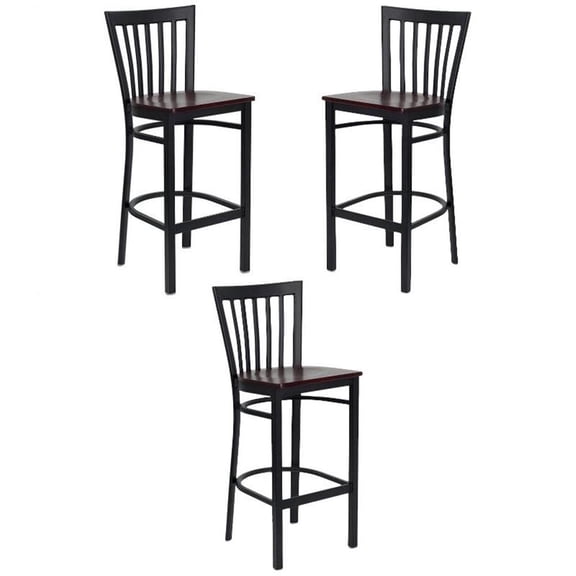 Home Square 29" Back Metal Bar Stool in Mahogany Finish - Set of 3