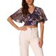 thumbnail image 1 of INSPIRAR CHIC Blusas Cortas de Manga Corta con Cuello en V de Verano con Estampado Floral L Azul Oscuro, 1 of 6