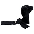 thumbnail image 5 of Daznico Cable Knit Pom Pom Ear Flap Beanie and Ribbed Knit Long Scarf 2 Piece Set Lined Thermal Winter Accessories for Ladies Outdoor Activities in Cold Weather, 5 of 5