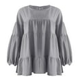 thumbnail image 4 of Pompotops Blouse à Manches Longues Col Rond Lanterne pour Femmes, 4 of 8