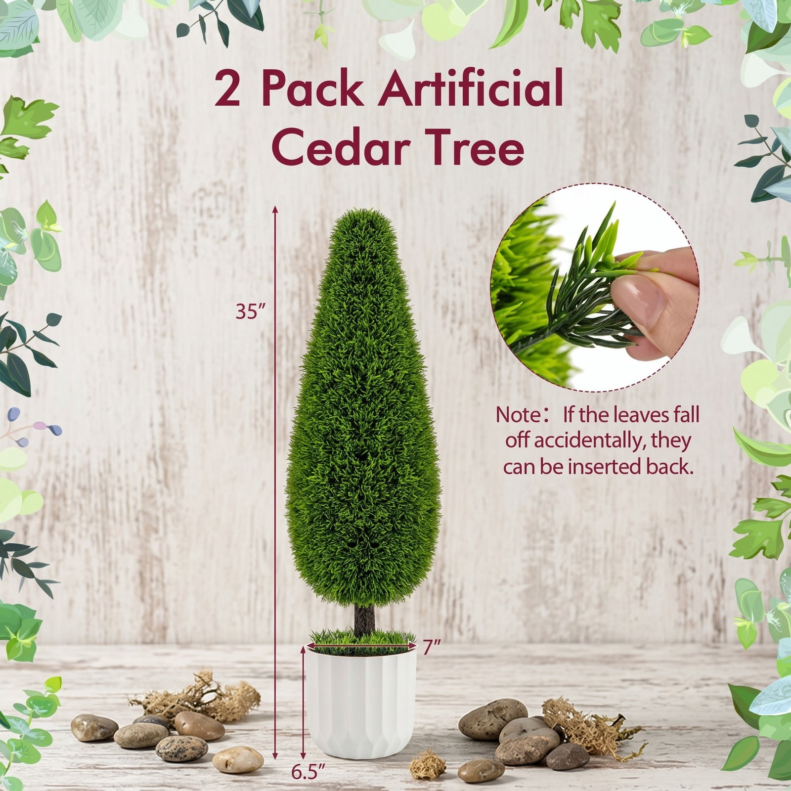 ALPULON 2 Pack 3 Feet Artificial Cedar Topiary Teardrop Shaped Bush Faux Plant with Cement-Filled Nursery Pot for Indoor Outdoor Home Office Doorway Decor, Green