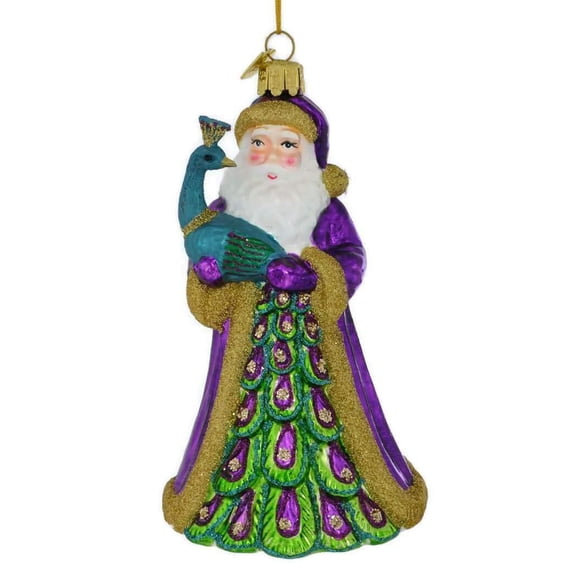Noble Gems PEACOCK SANTA Glass Christmas Ornament, by Kurt Adler